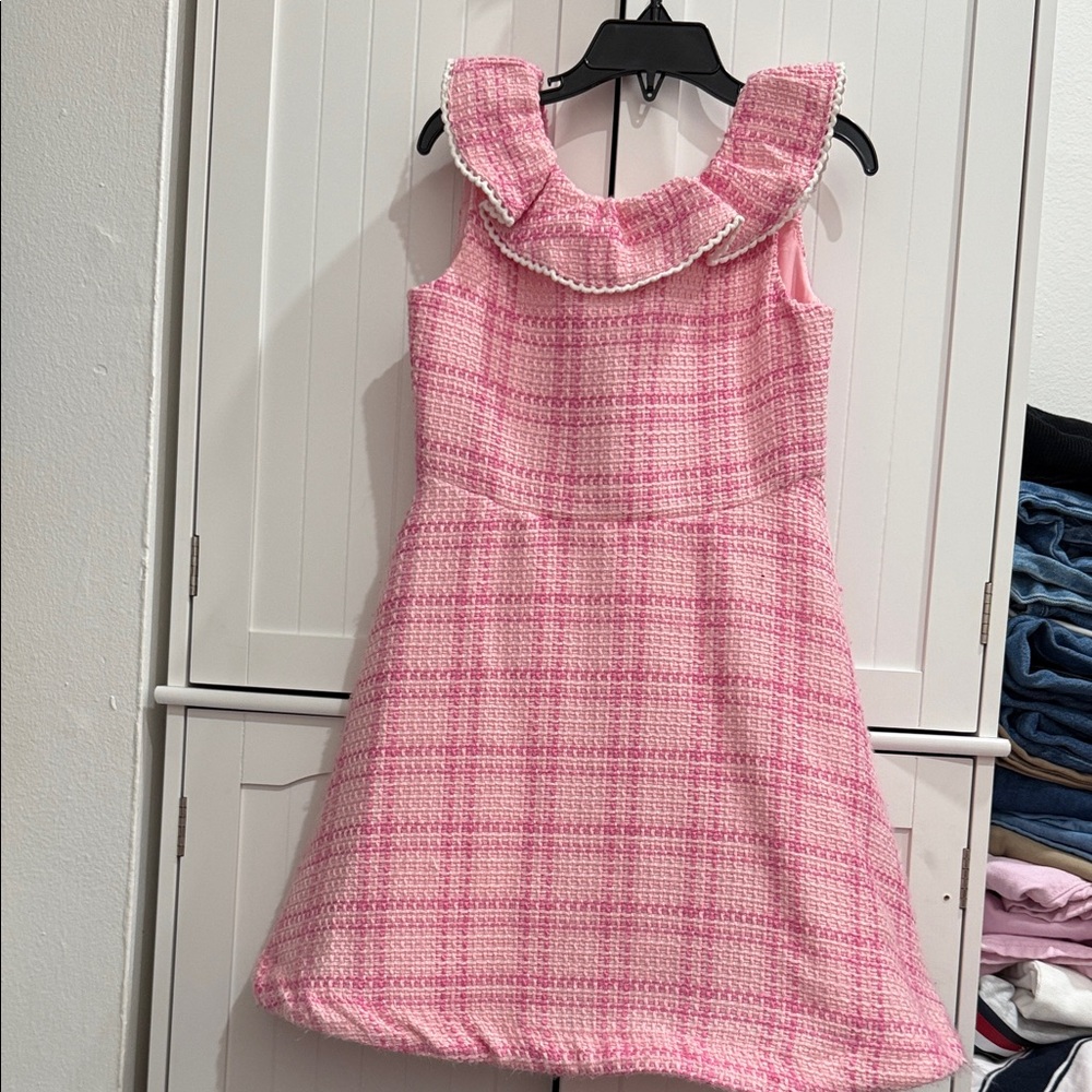 Janie and Jack Pink Checkered Dress with Ruffle Neckline